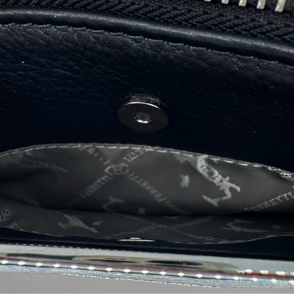 Giorgio Ferretti Black Leather Crossbody Bag Silver Chain Strap Pebbled Finish - Picture 3 of 8